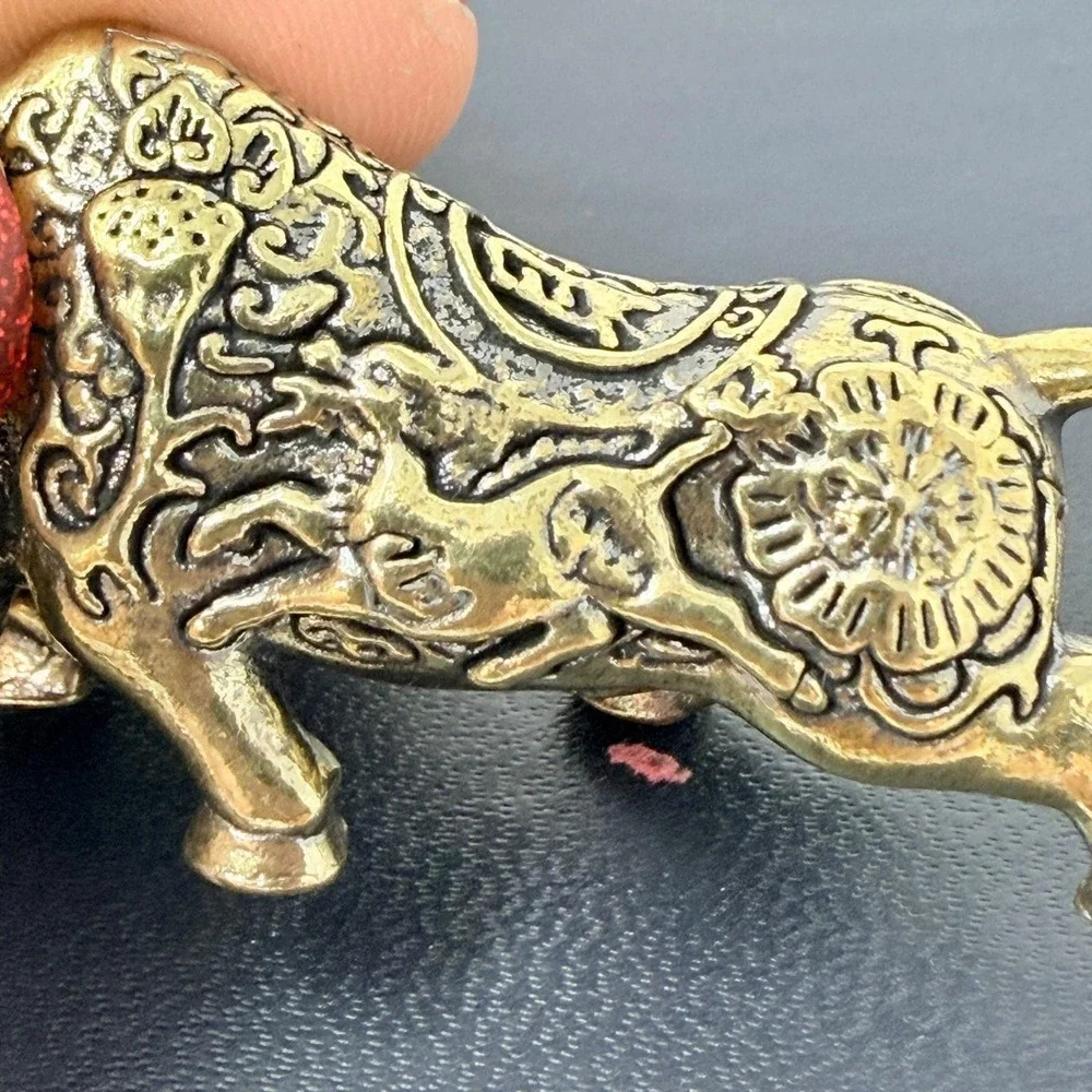 Brass Bull Figurine Miniature Strength Totem Altar Decor Spirit Animal 70s Style